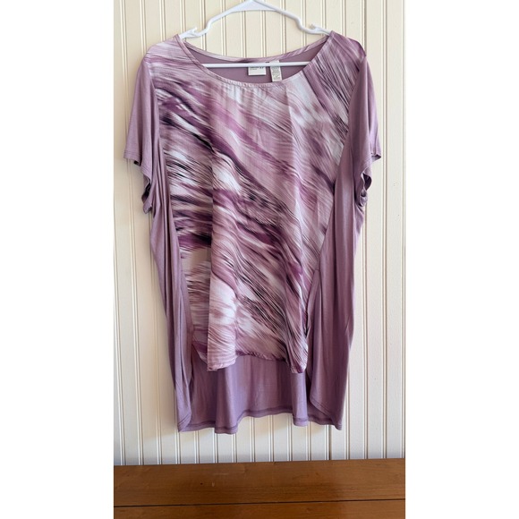 Zenergy by Chico's Tops - Zenergy by Chicos Purple Abstract Marble Print Mixed Media Top Size 3 XL